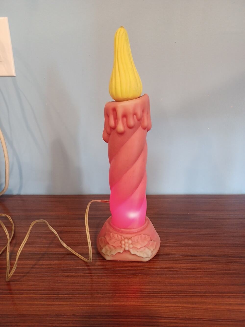 Vintage Beco Products Corp Christmas Candle Blow Mold 16" Red Yellow 60s
